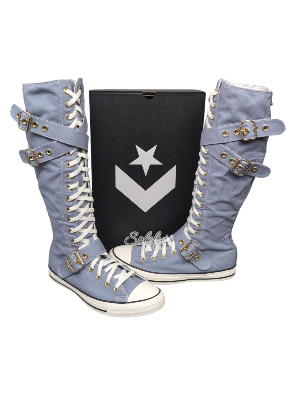 Converse XXHI 3 Multi Strap Wet Stone Blue Grey Knee High Sneaker Womens 10 NEW